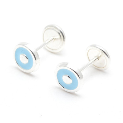 Pendientes Plata Bebe Niña Infantil Círculo Azul