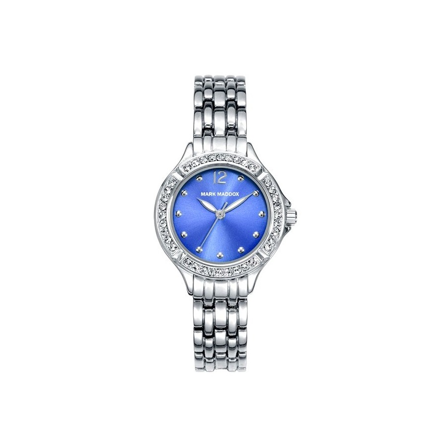 Reloj Mark Maddox Azul Cristales Brazalete Plateado