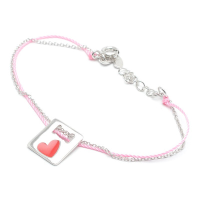Pulsera Plata Agatha Cordón Rosa Corazón Rojo