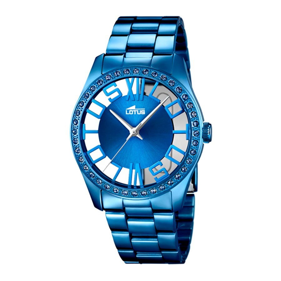 Reloj Lotus Azul Cristales Brazalete