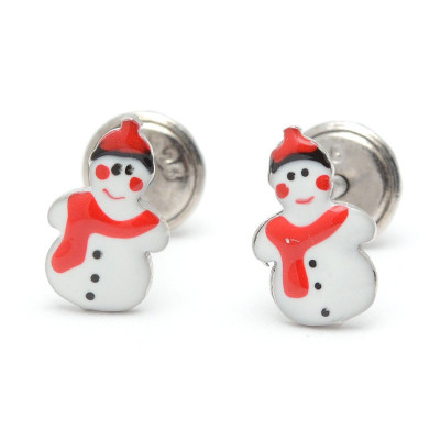 Pendientes Plata Chica Bebé Niña Infantil Navidad Muñeco Nieve