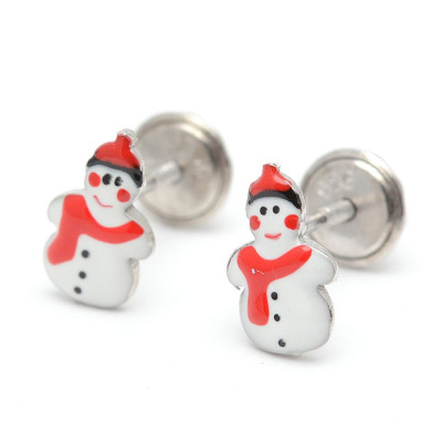 Pendientes Plata Chica Bebé Niña Infantil Navidad Muñeco Nieve