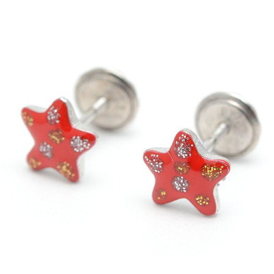 Pendientes Plata Chica Bebé Niña Infantil Navidad Estrella Roja