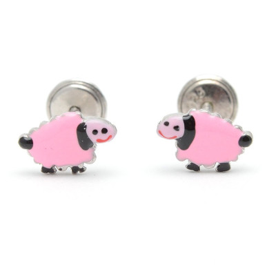 Pendientes Plata Bebé Niña Infantil Rosca Ovejita Rosa