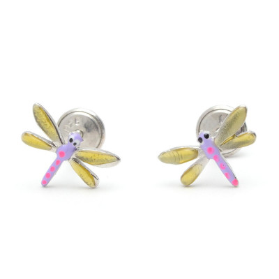 Pendientes Plata Bebé Niña Infantil Rosca Libélula Lila