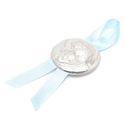 Medalla de Cuna Virgen Niño Lazo Azul