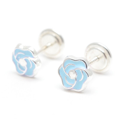 Pendientes Plata Flor Azul