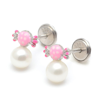 Pendientes Plata Perla Caramelo Rosa