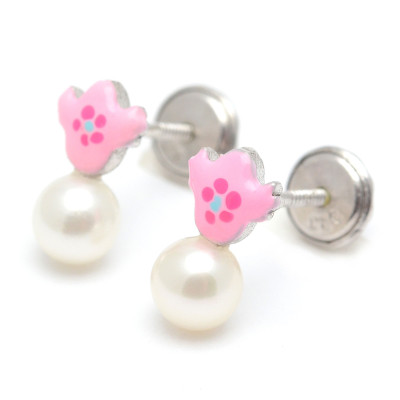 Pendientes Plata Perla Corazón Lila