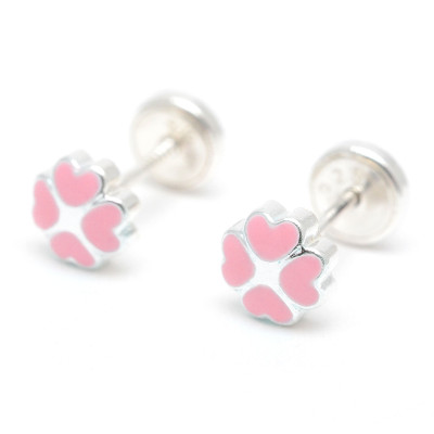Pendientes Plata Trébol Rosa
