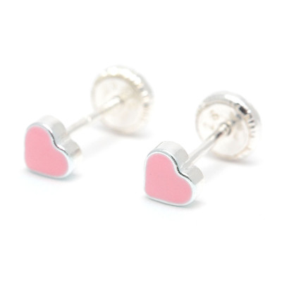 Pendientes Plata Corazón Rosa