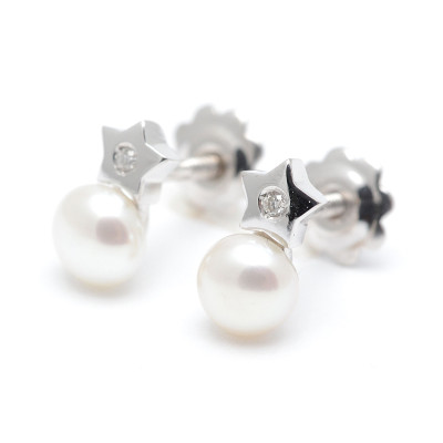 Pendientes Oro Blanco Diamantes Perla