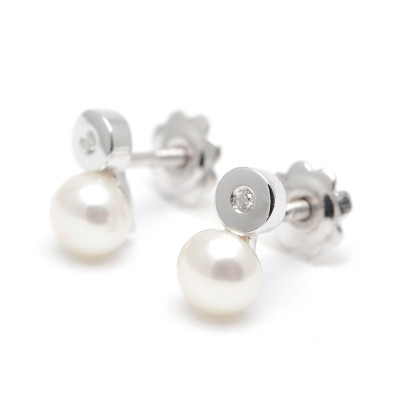 Pendientes Oro Blanco Diamantes Perlas Círculos