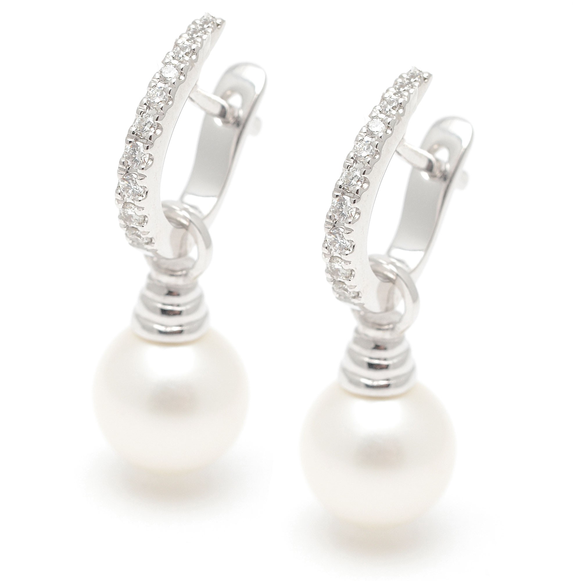 Pez anémona Comercio rodar Pendientes Oro Blanco con Perlas y Diamantes para Novia