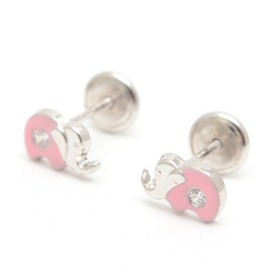 Pendientes Plata Rosca Osito Rosa
