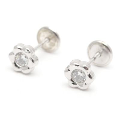 Pendientes Plata Rosca Flor Circonita