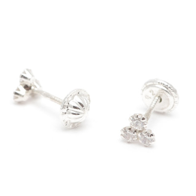 Pendientes Plata Rosca Trébol Circonita