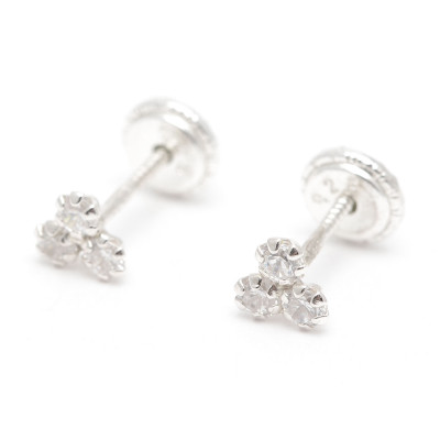 Pendientes Plata Rosca Trébol Circonita