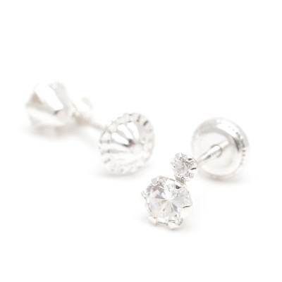 Pendientes Plata Rosca Circonita Blanca y Rosa