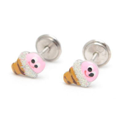 Pendientes Plata Bebé Niña Infantil Rosca Cucurucho Fresa