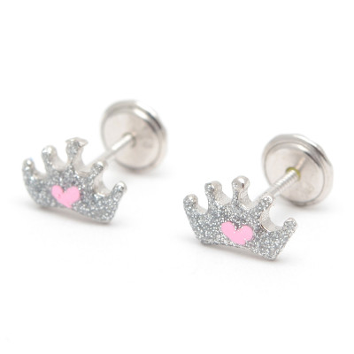 Pendientes Plata Bebé Niña Infantil Rosca Corona Plateada