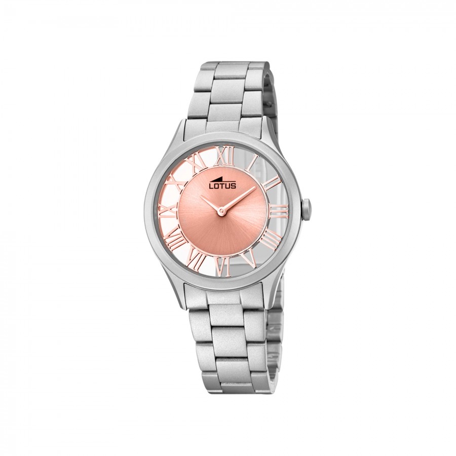 Reloj para chica Lotus rosa transparente con brazalete de acero