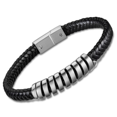 Pulsera Lotus Acero Piel Negra