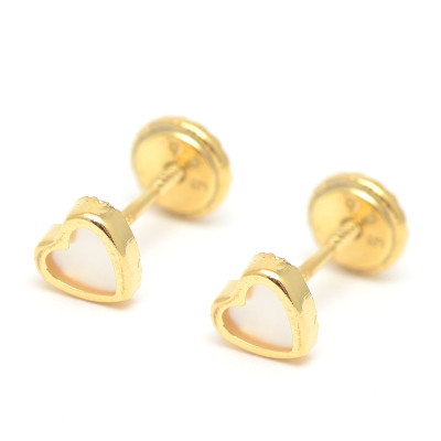 Pendientes dorados corazón blanco
