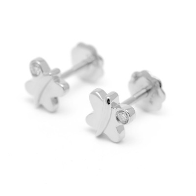 Pendientes Oro Blanco Bebé Niña Infantil Mariposas con Diamantes