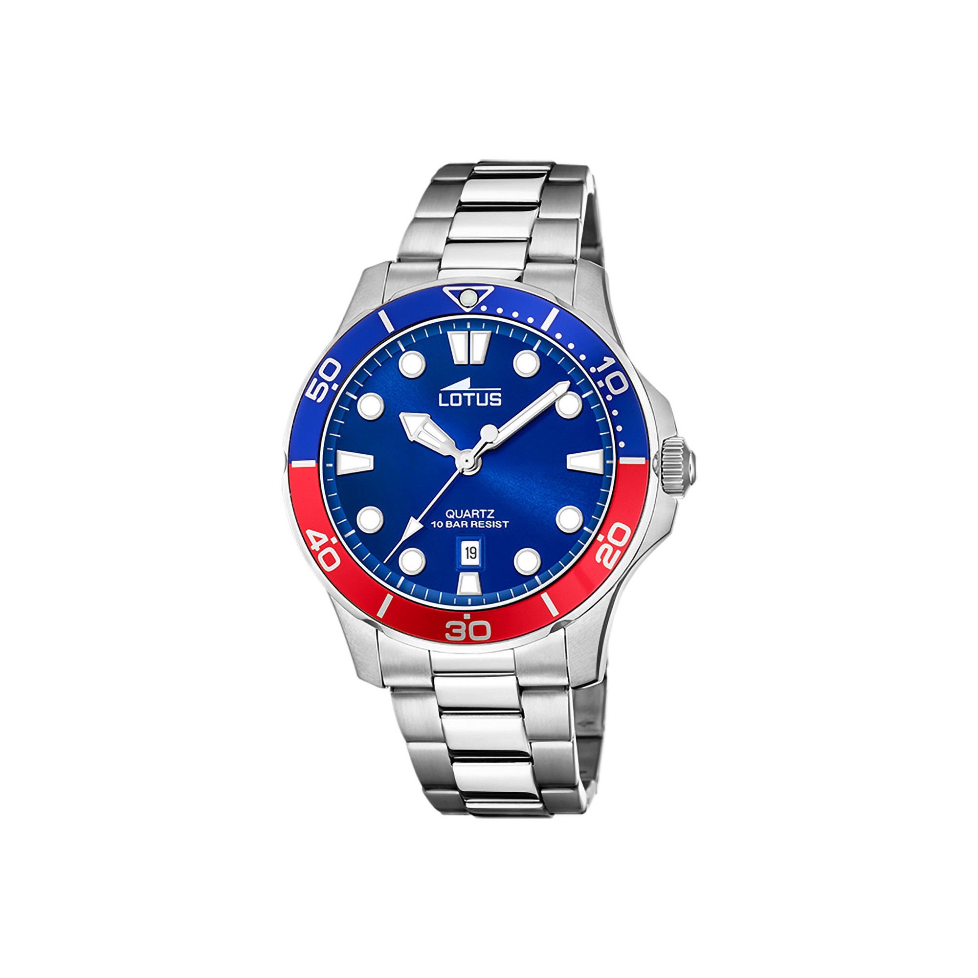 Reloj para hombre Lotus azul y rojo con brazalete de acero