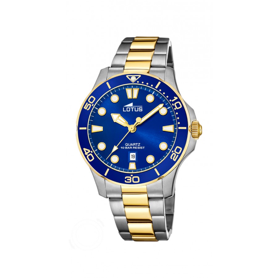 Reloj para chica Lotus azul con brazalete de acero dorado