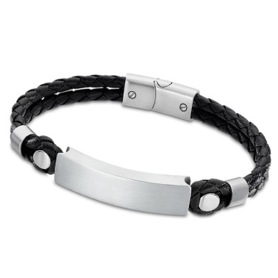 Pulsera Lotus Placa Acero Piel Marrón