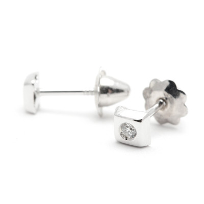 Pendientes Oro Blanco Chico Bebé Niña Infantil Rosca Cuadrado Circon Pendientes Oro Blanco Chico Bebé Niña Infantil Rosca Cuadrado Circon