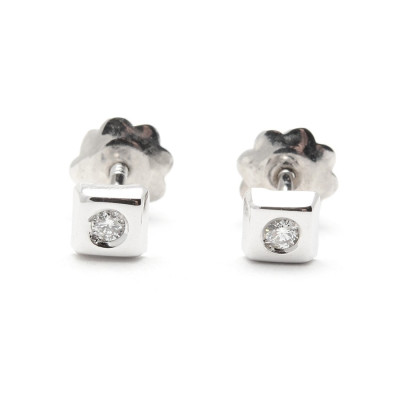 Pendientes Oro Blanco Chico Bebé Niña Infantil Rosca Cuadrado Circon Pendientes Oro Blanco Chico Bebé Niña Infantil Rosca Cuadrado Circon
