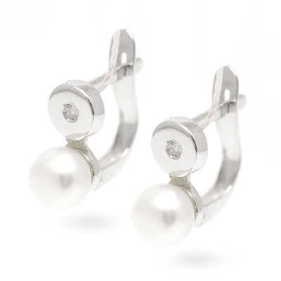 Pendientes Oro Blanco Bebé Niña Infantil Perlas con Diamantes