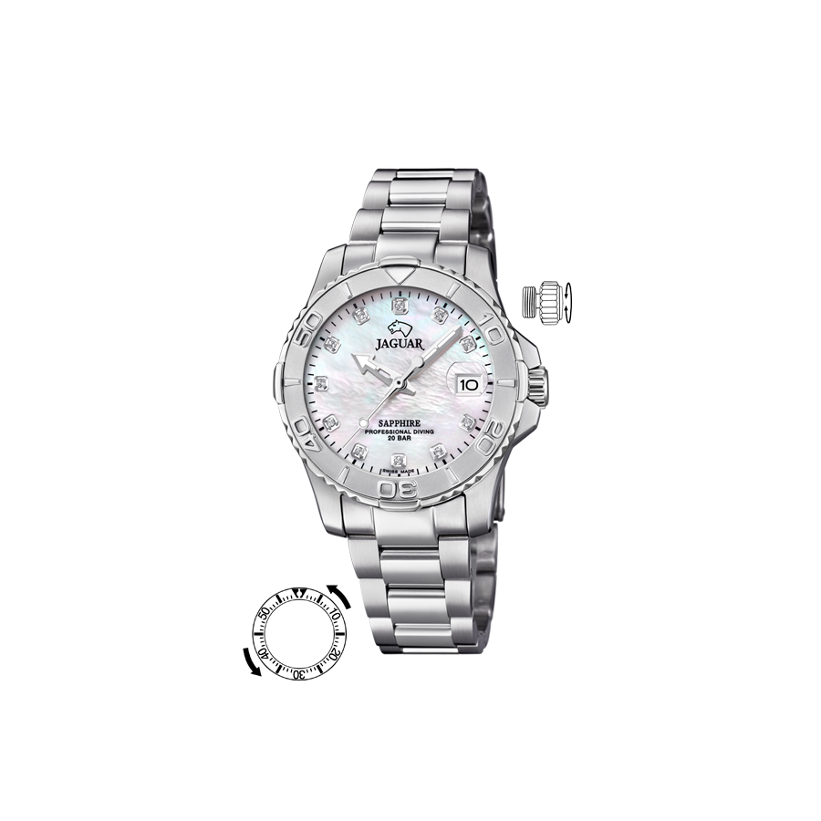 Reloj Chica Jaguar Blanco Brazalete Acero