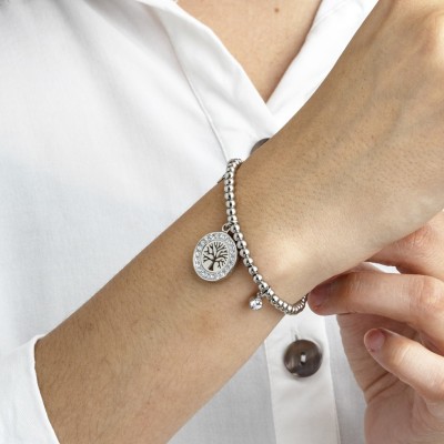 Pulsera Acero Lotus Bolitas Árbol Vida