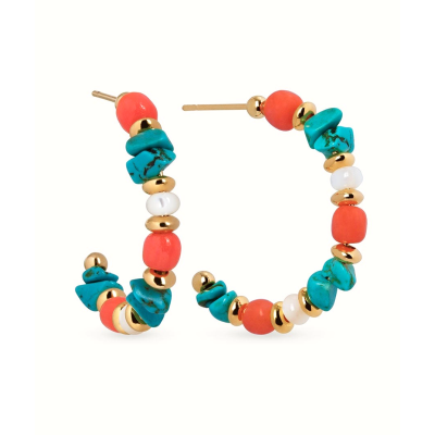 Pendientes Aros Dorados Turquesas y Corales