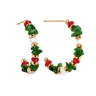 Pendientes Aros Dorados Verdes y Rojos
