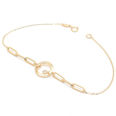 Pulsera de oro de eslabones y circulo para chica