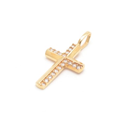 Cruz de oro amarillo para niña de Comunión con circonitas