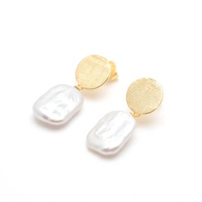 Pendientes Plata Dorados Perla Barroca Círculo