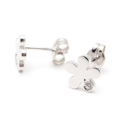 Pendientes Oro Blanco Niña Comunión Flor