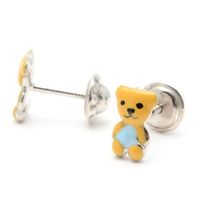 Pendientes Plata Bebé Niña Infantil Rosca Petra Osito Azul