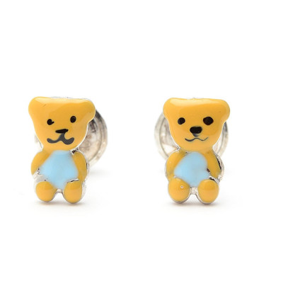 Pendientes Plata Bebé Niña Infantil Rosca Petra Osito Azul