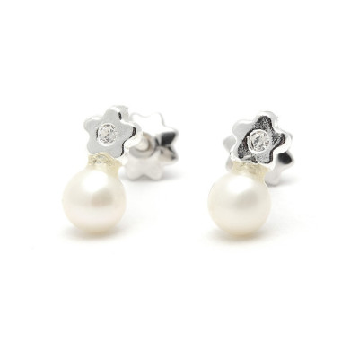 Pendientes Plata Bebe Niña Infantil Perla Estrella Circonita