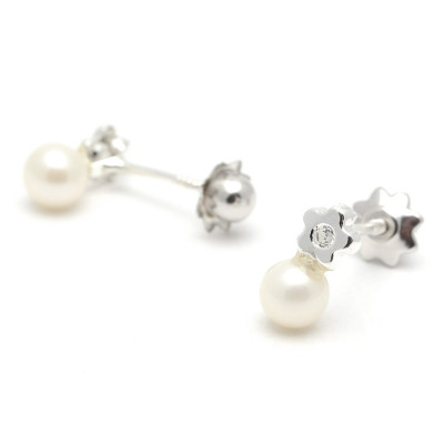 Pendientes Plata Bebe Niña Infantil Perla Estrella Circonita