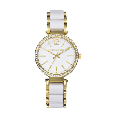 Reloj Chica Mark Maddox Brazalete Blanco Dorado Cristales MP3018-05