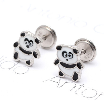 Pendientes Plata Bebé Niña Infantil Rosca La Petra Oso Panda