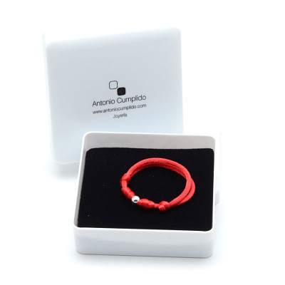 Pulsera Plata Bebe Infantil Roja Cordón